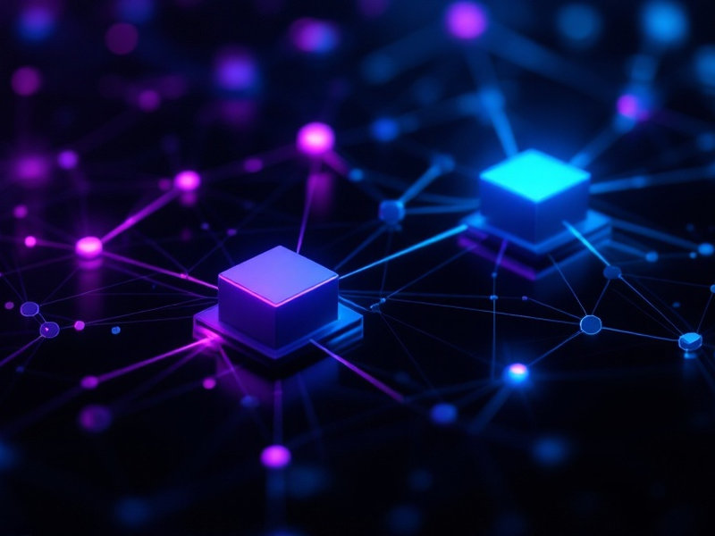 Abstract AI governance network with glowing cubes and connected nodes.