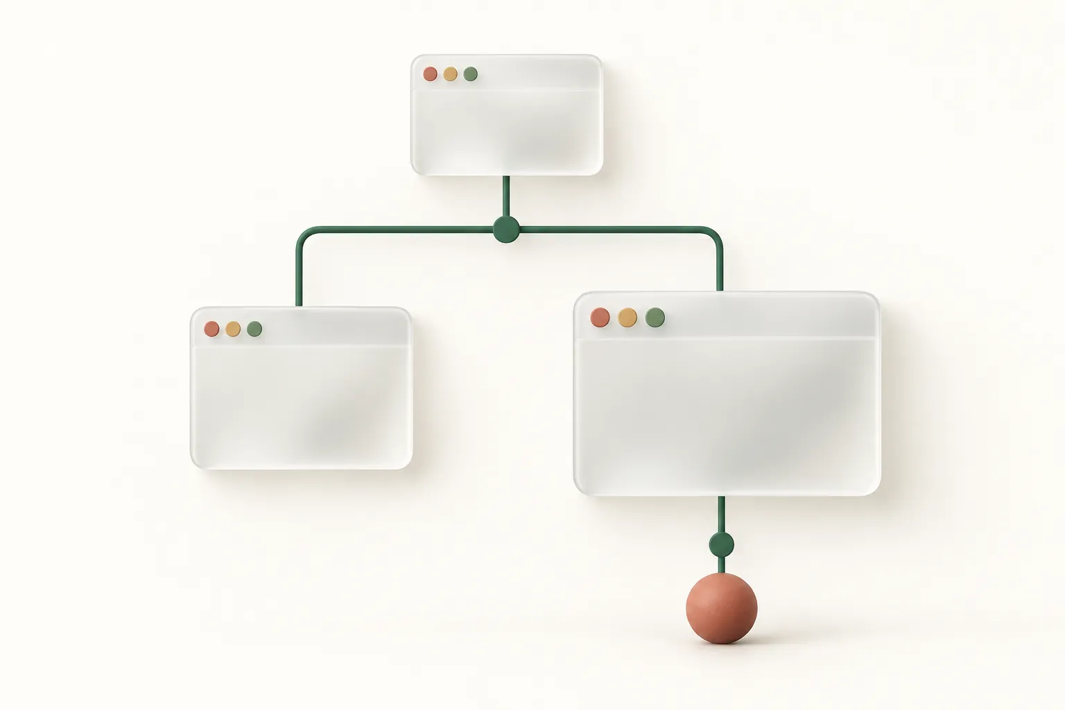 Conceptual nested glass browser forms linked by a green path, not a software screenshot or implementation example