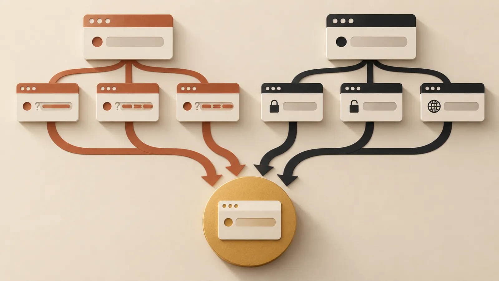 URL variants flowing toward a single representative node