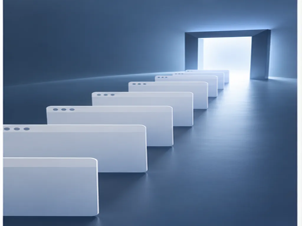 Blue blank cards converging on one doorway