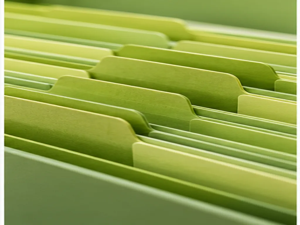 Lime-green filing tabs aligned in a row