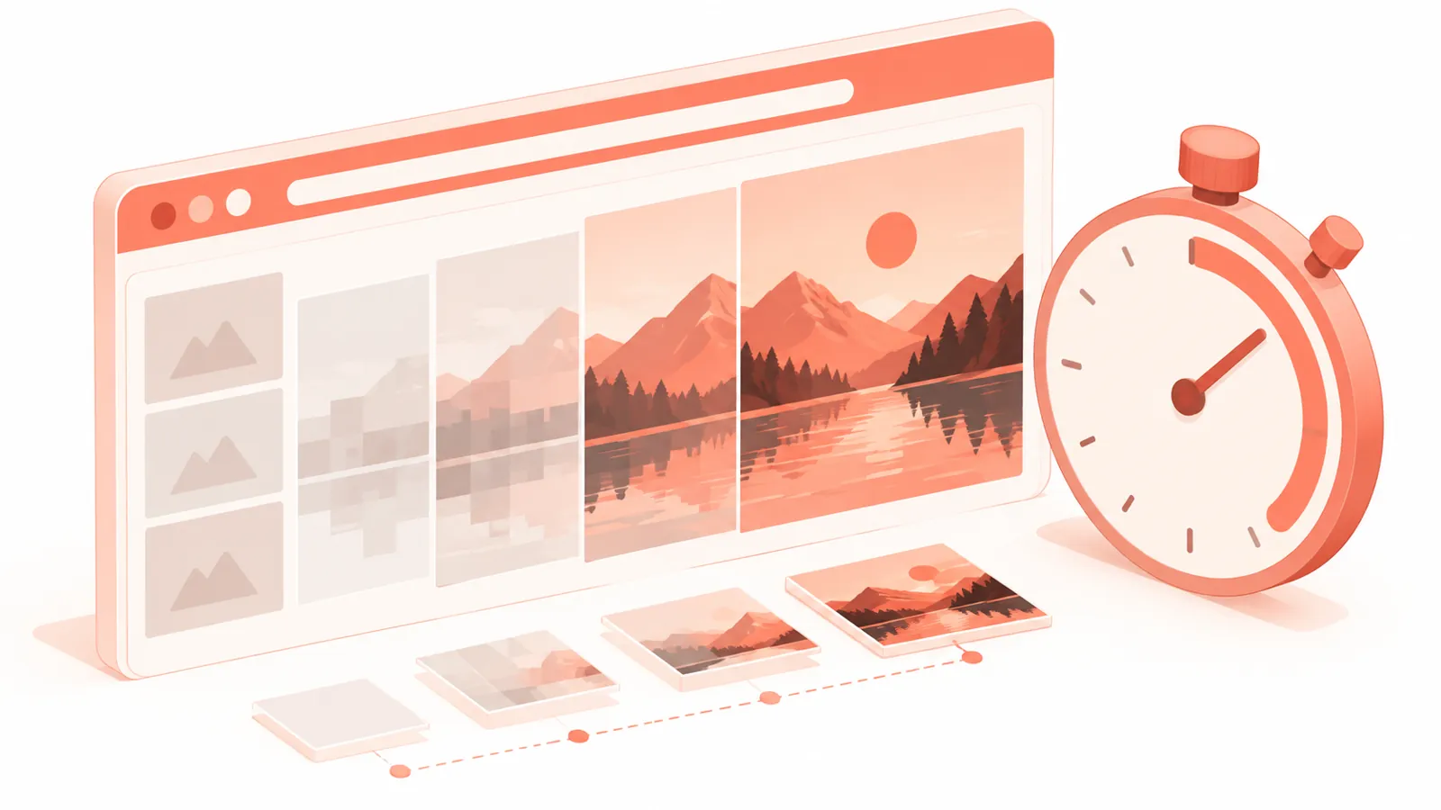 Bright isometric browser showing a hero element loading