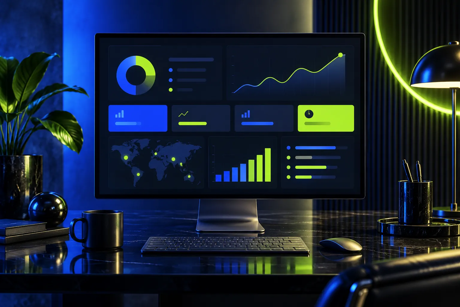 Website audit dashboard in a modern studio
