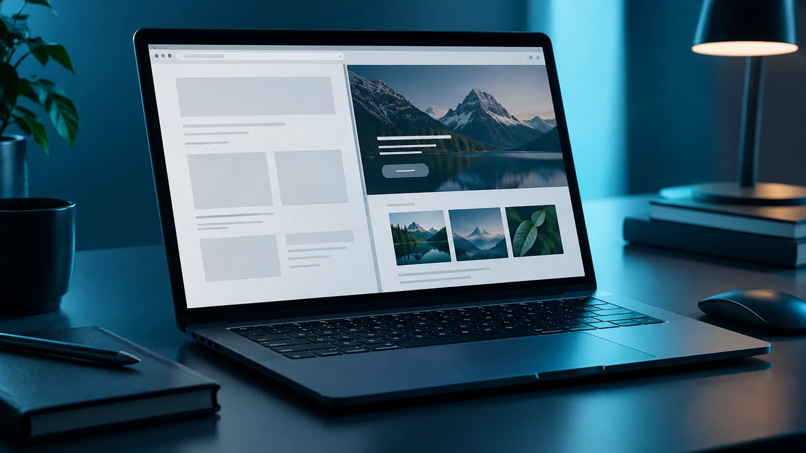 Laptop comparing sparse initial HTML with a rendered page