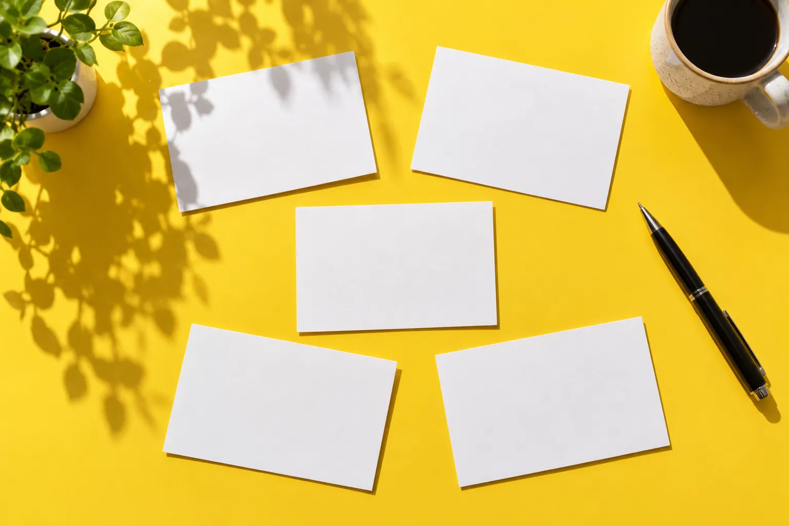 Concept illustration: Blank pagination cards on a bright yellow desk