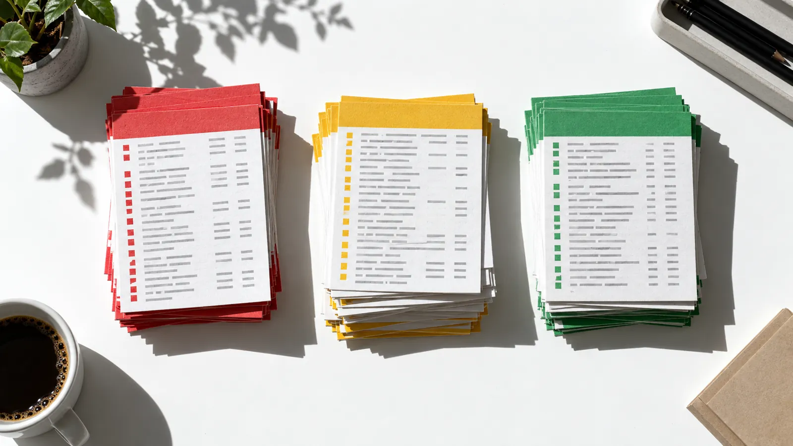 Server log cards sorted into response status groups