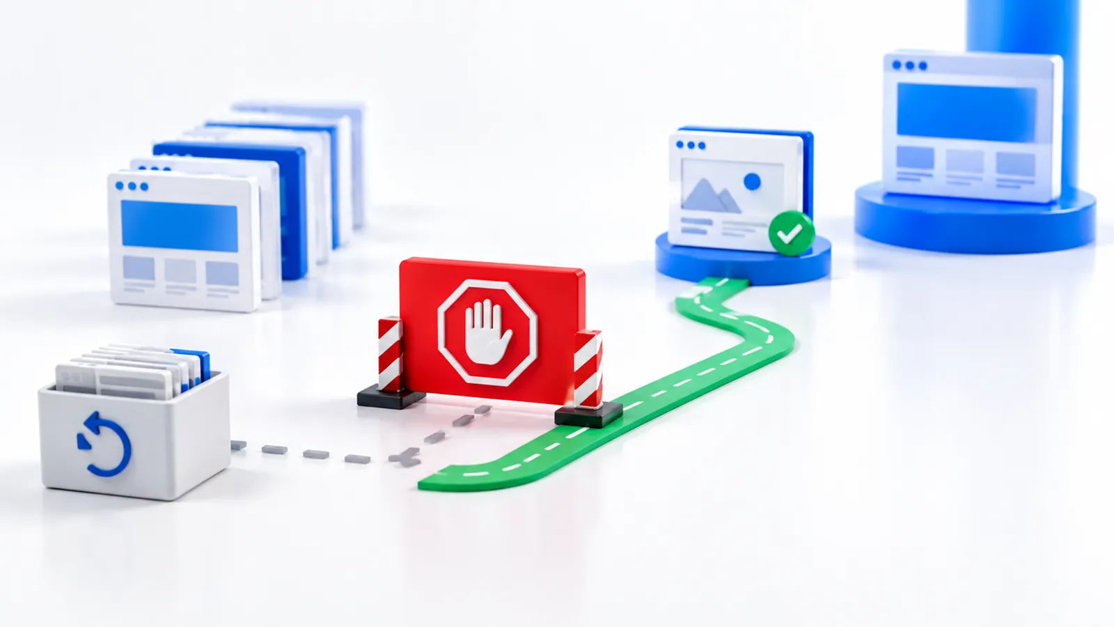 Miniature website launch test route with rollback box