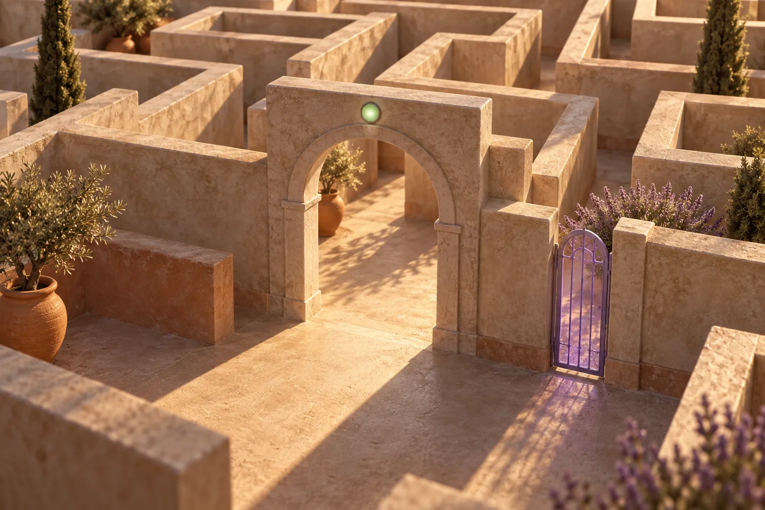 Conceptual open archway and separate gate illustrating the difference between access and preview controls