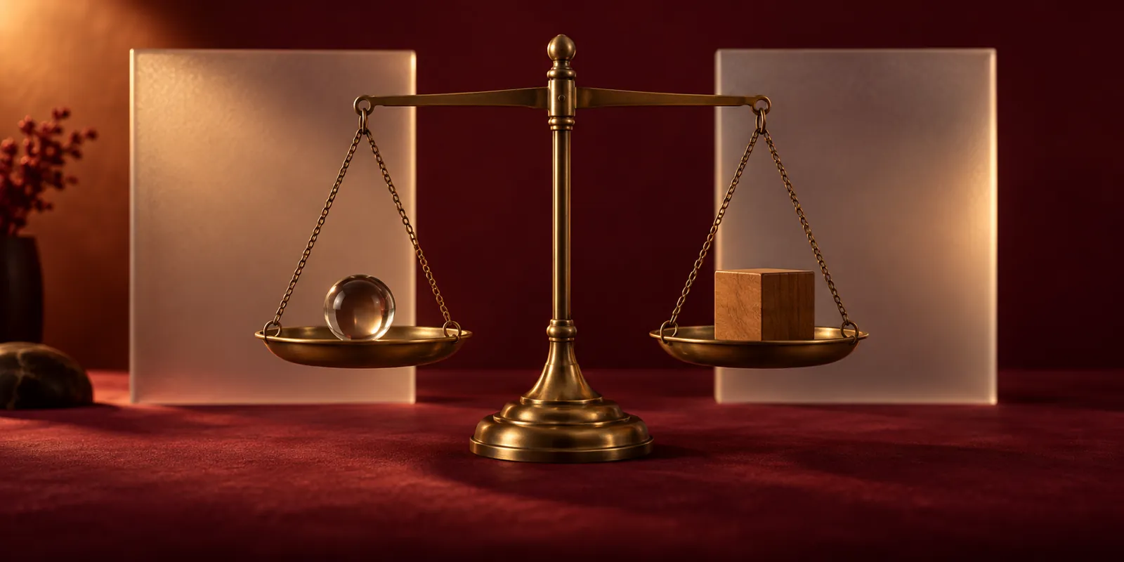 Conceptual balance scale representing the judgement between search visibility and commercial value