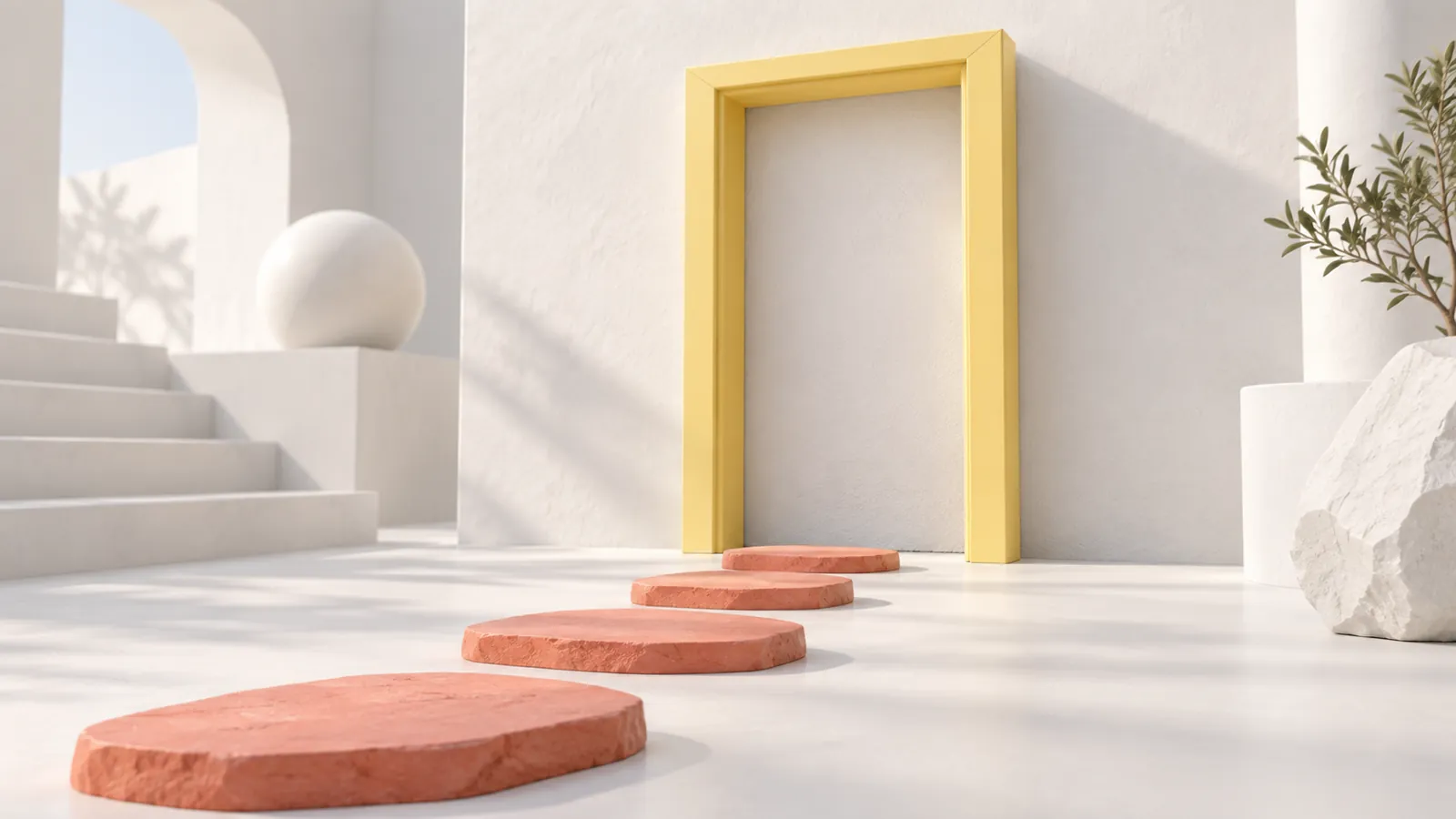 Conceptual pale yellow doorway opening onto a blank wall, representing a page without useful content