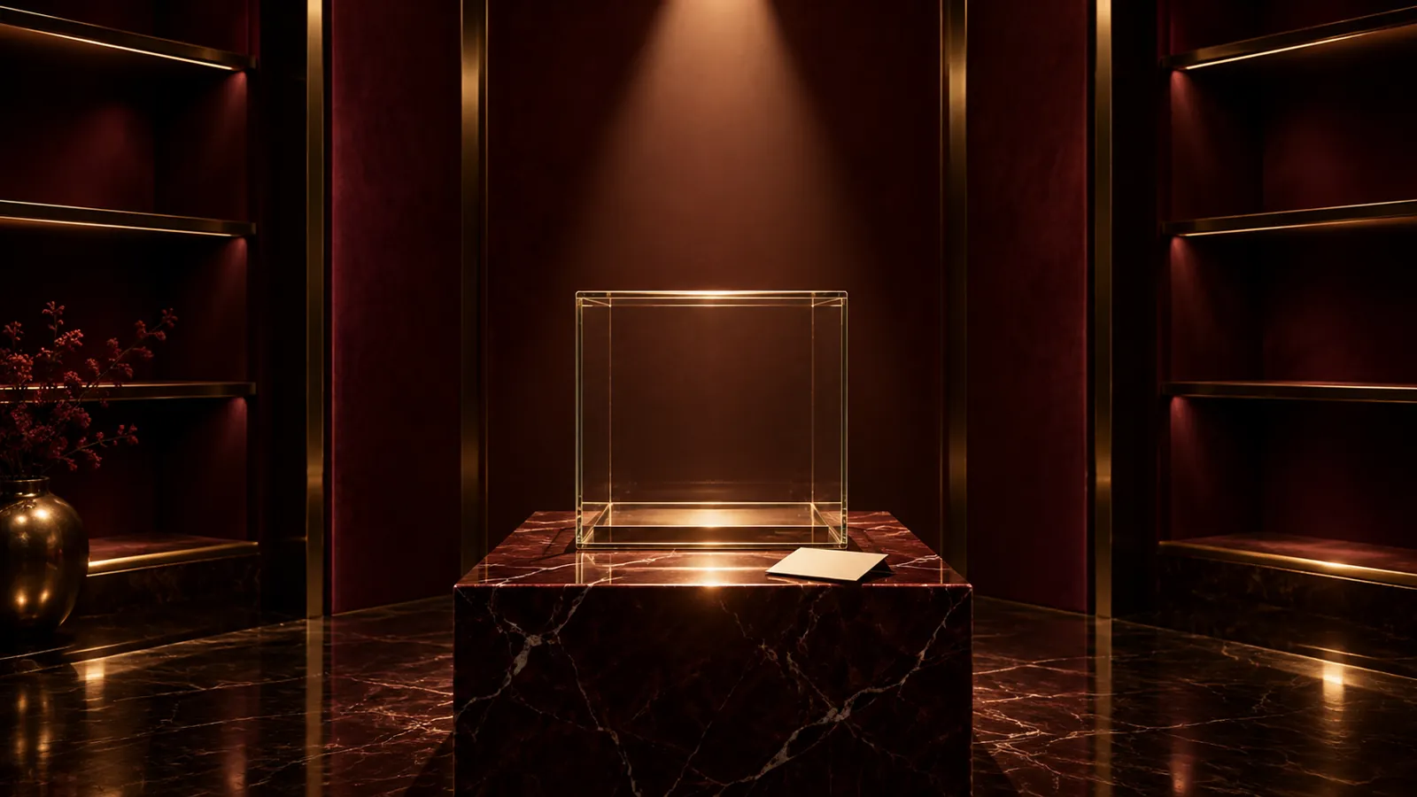 Conceptual empty shop display plinth under a spotlight, representing an unavailable product page