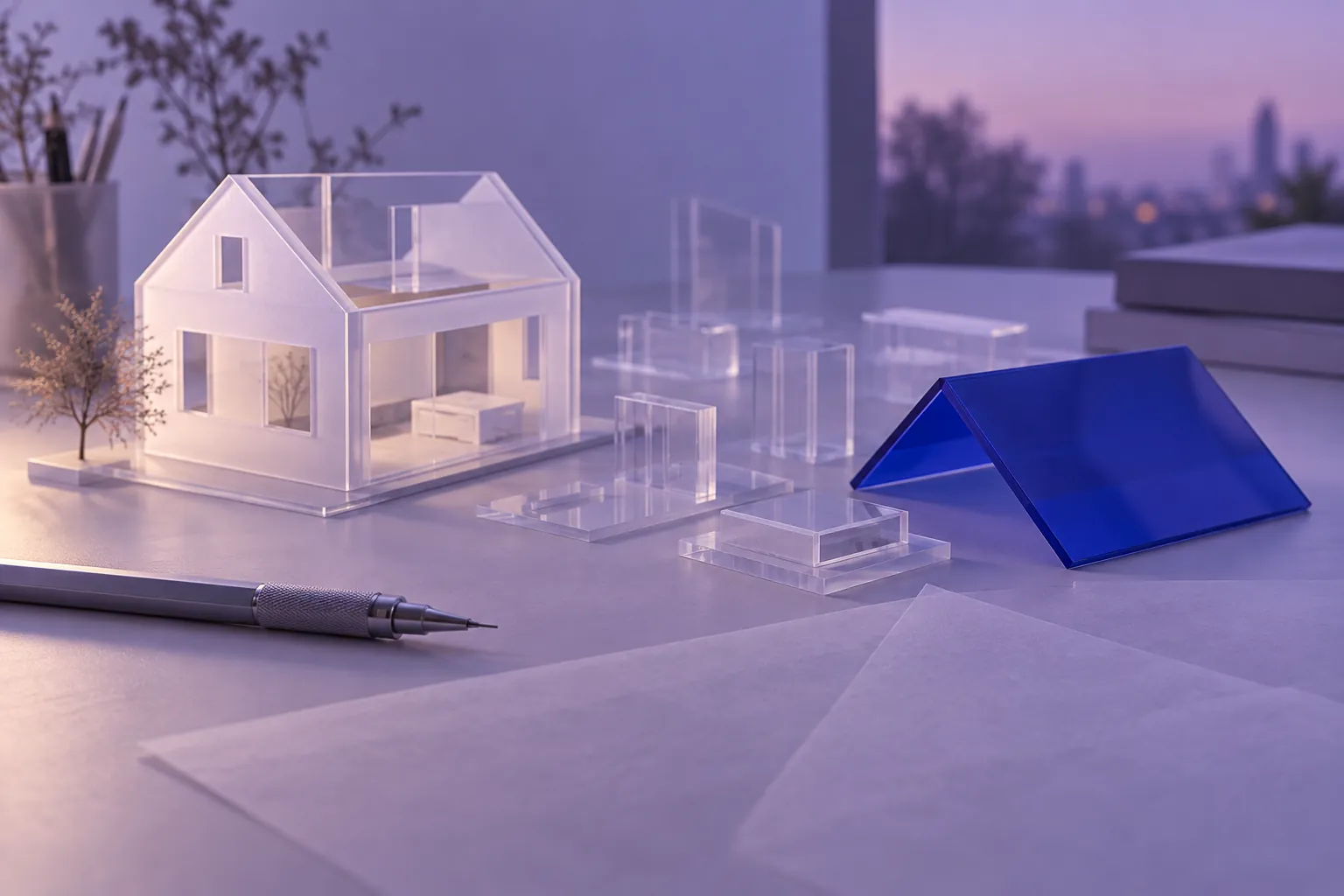Conceptual architectural model with a separate roof panel, representing a missing rendering resource