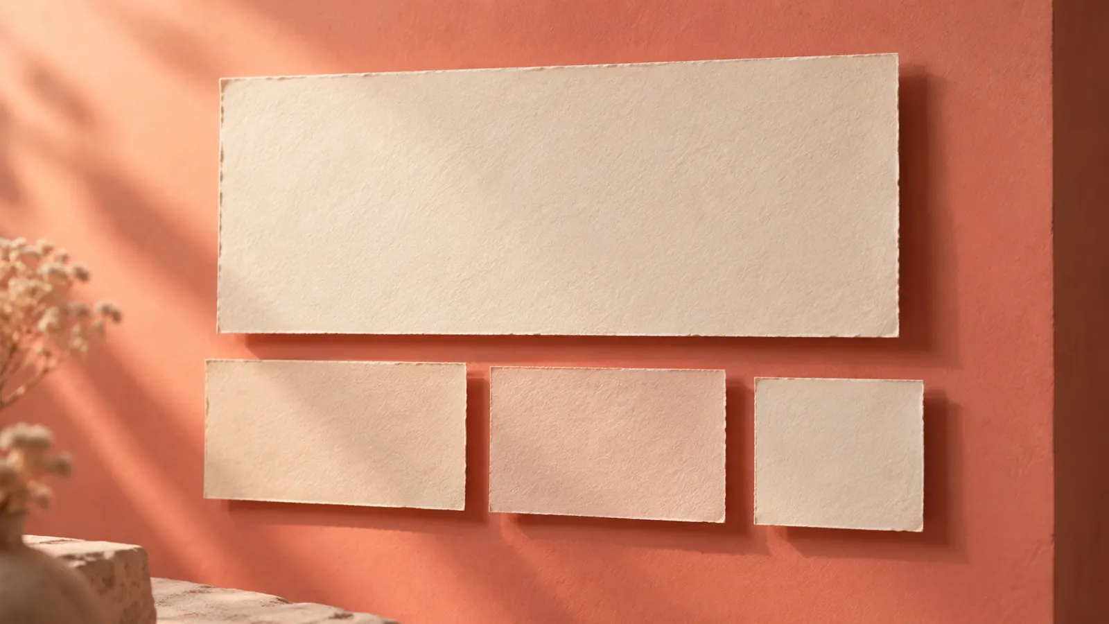 Conceptual blank paper panels with one prominent panel illustrating a clear main heading